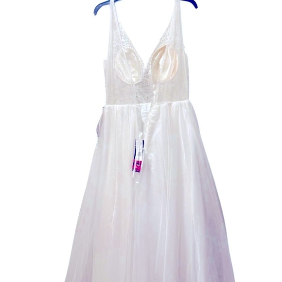 BLONDIE NITES Corset-style Mesh Line Sleeveless Dress Rhinestone Sheer ivory - Picture 9 of 16